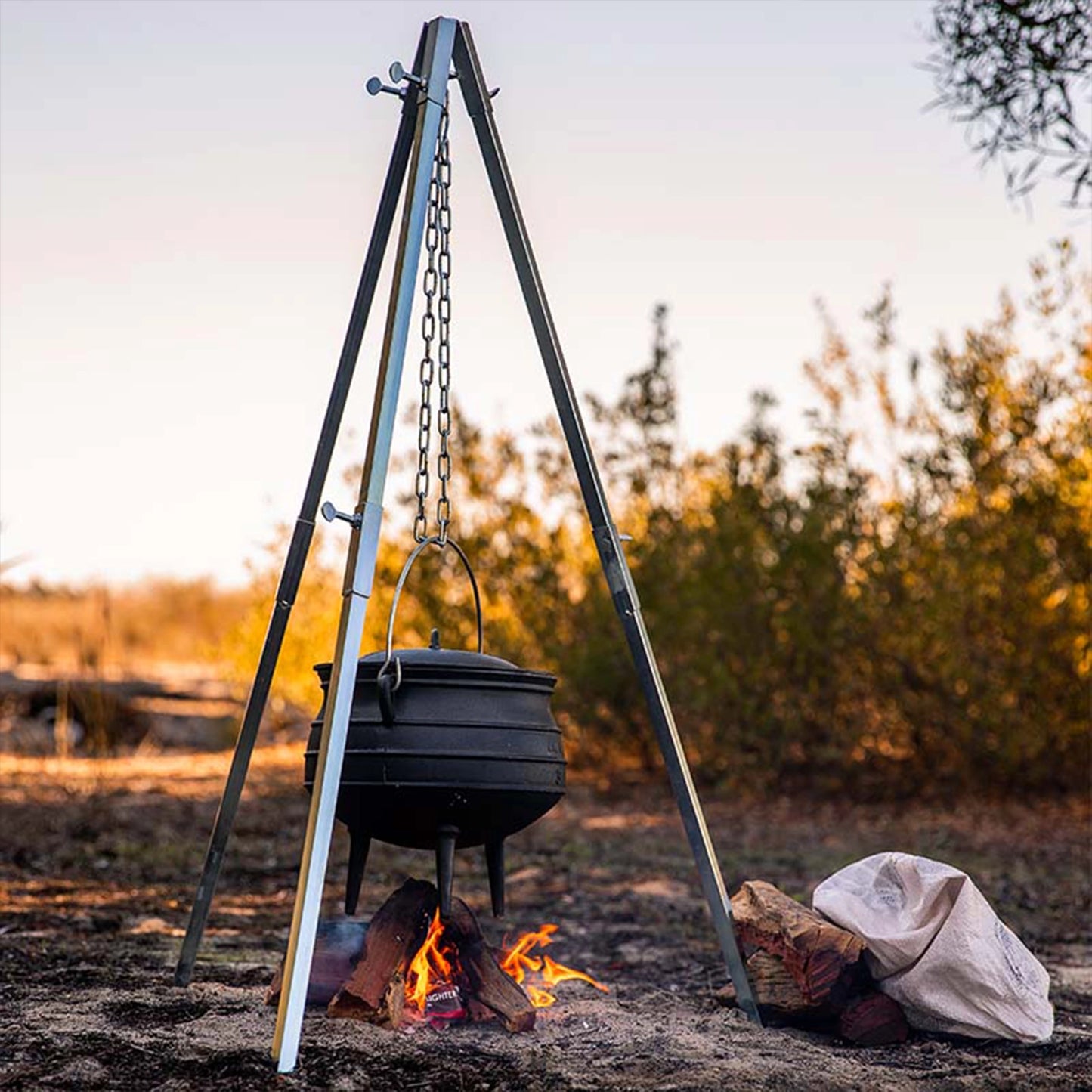 Steel Campfire Chain Tripod with Adjustable Height